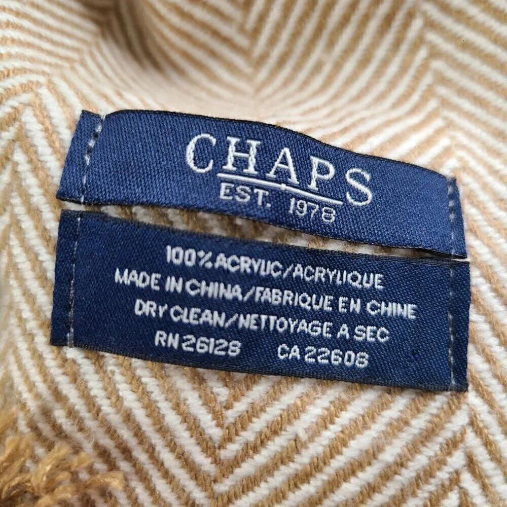 CHAPS White Caramel Brown Chevron Super Soft Fringe Scarf